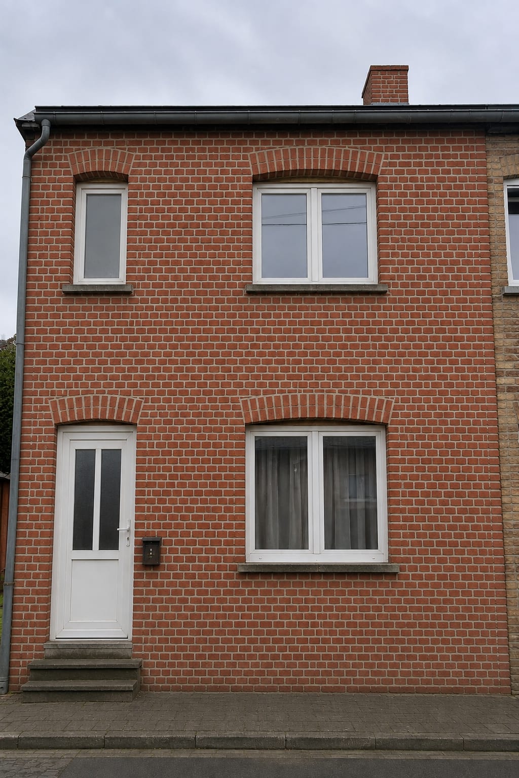Même façade après travaux : joints refaits au mortier clair, briques nettoyées et couleur d’origine retrouvée.